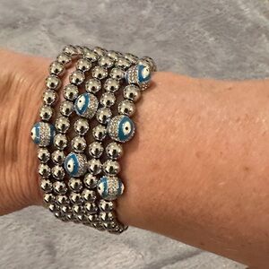 Silver Evil Eye Beaded Bracelet